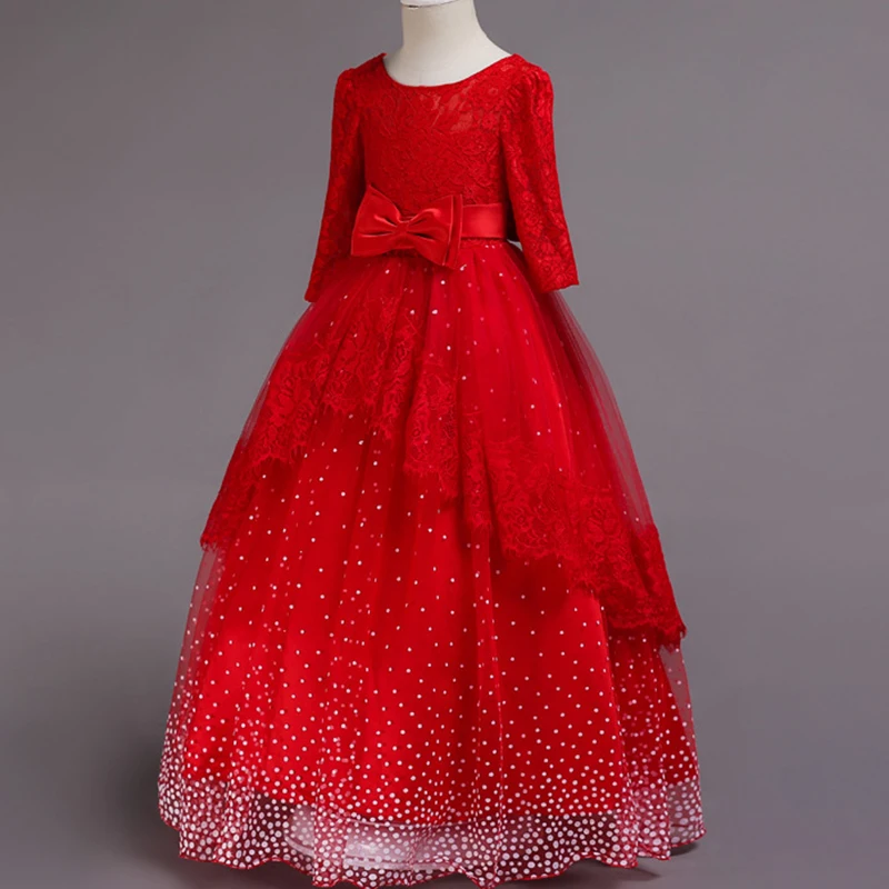 Girls Lace long sleeve princess dress kids adolescent elegant party Formal dresses for girls robe fille vestidos 12yrs | Детская одежда