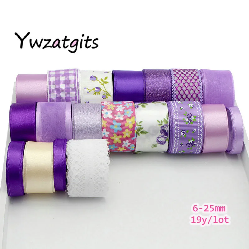 Ywzatgits 19 ярдов смешанный атлас/корсаж/органза лента набор отделка Кружева для DIY Свадебная Упаковка бант аксессуары YQ0202