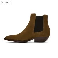 yomior vintage british cow leather men fashion high quality handmade ankle boots casual pointed toe business party chelsea boots