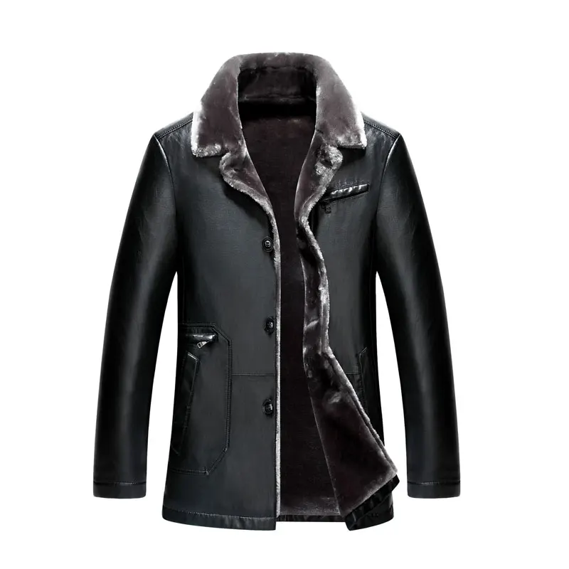 

Suitable for Men's Leather Thick jacket Winter Fur collar Lapel Faux Leather jacket Winter Wear Thick Fur one Leather Size M-4XL