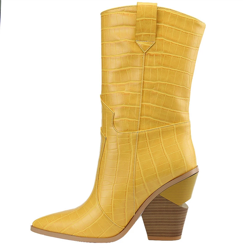 KarinLuna/ г. Новые брендовые ботинки до середины икры в стиле ретро, 7 цветов, большой размер 46 ковбойские ботинки женская обувь