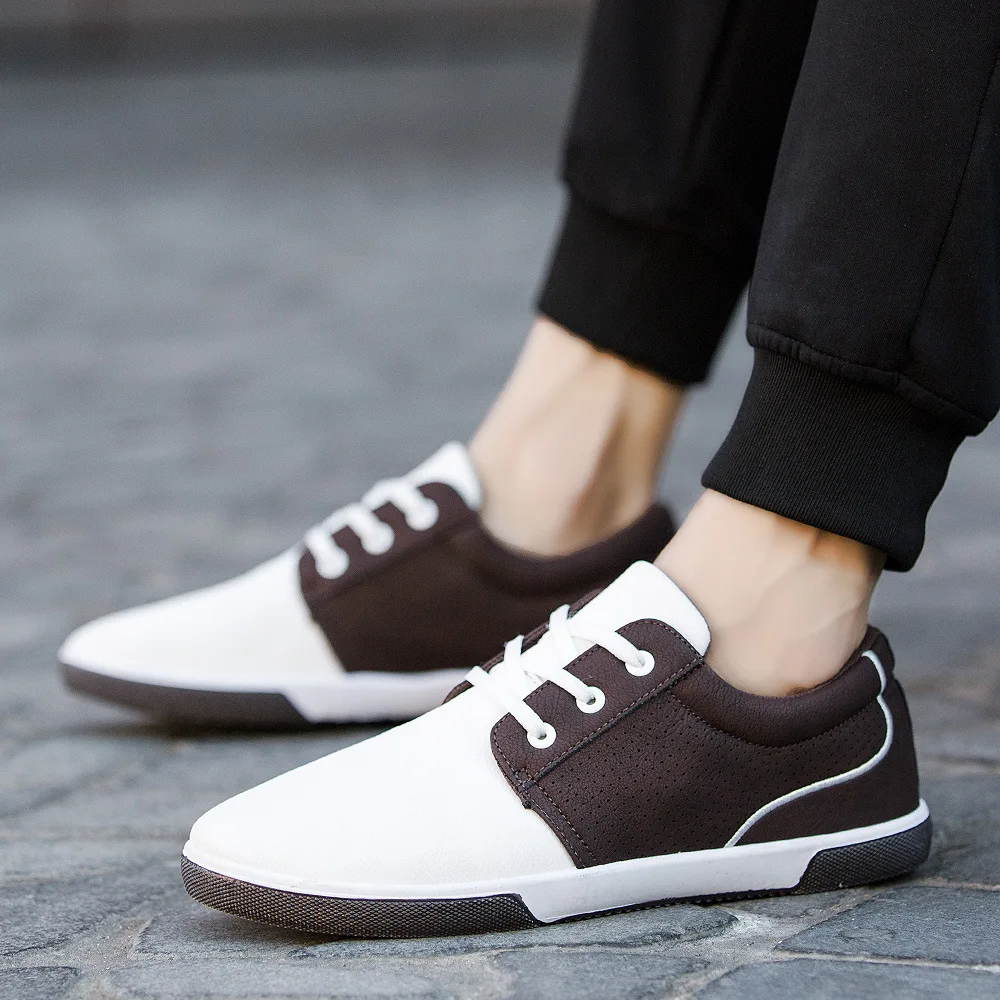 New men's shoes retro-style Skateboard Casual solid Boat English sanded low band pu leather | Обувь