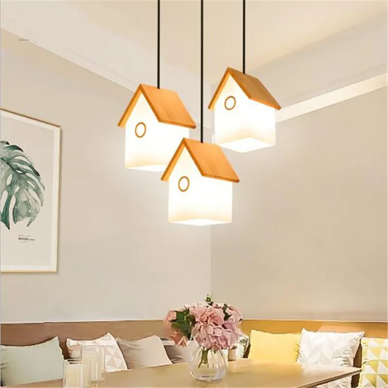 Nordic Wooden Glass House Led E14 подвесной светильник для столовой фойе спальни 1/3 головок