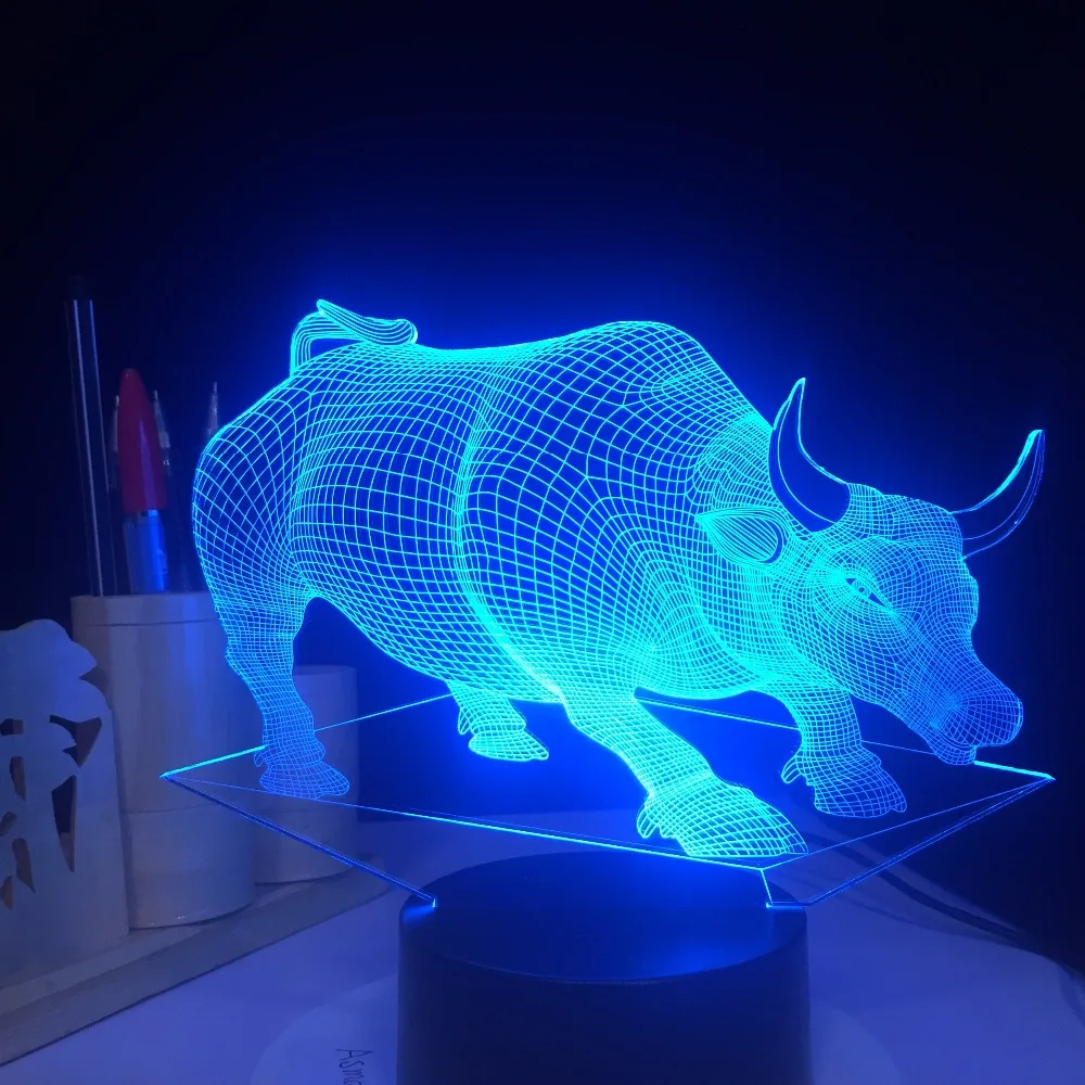 USB Bull Cow лампа 7 цветов измененная сенсорная настольная лампа детская Ночная лампа 3D домашний Декор Светильник Настольный светильник 3D лампа креативный детский подарок