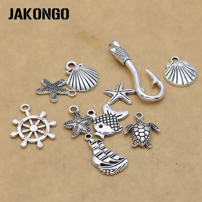 JAKONGO Mix Античная Посеребренная раковина рыба черепаха крючок Подвески Ювелирные