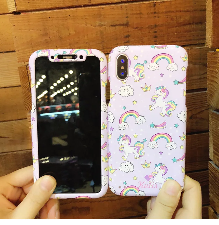 Чехол Totoro для iphone X 360, милый чехол с рисунком кота единорога для передней и задней панели iphone 8, 8 plus, 6, 6 S, 6S plus, 7, 7 plus, чехол с медведем