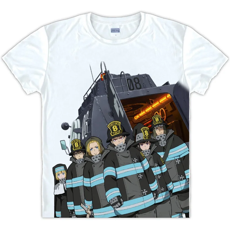 Аниме Enen no Shouboutai футболка унисекс с короткими рукавами Enn No Fire Force белая