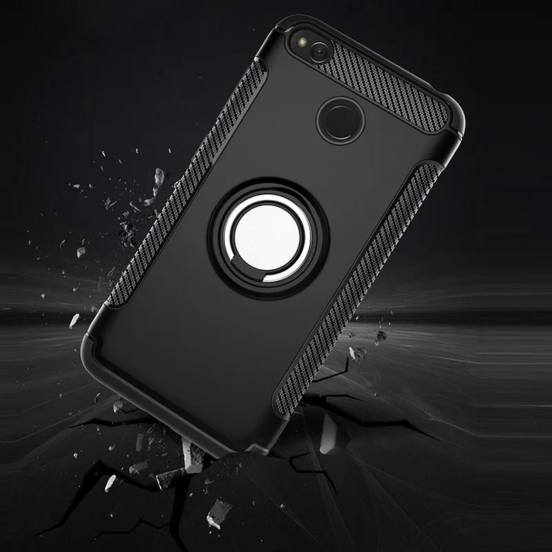 Чехол для Xiaomi Redmi 4x случае анти-сбить с палец кольцо адсорбции тяжелых deavy duty 2 в 1