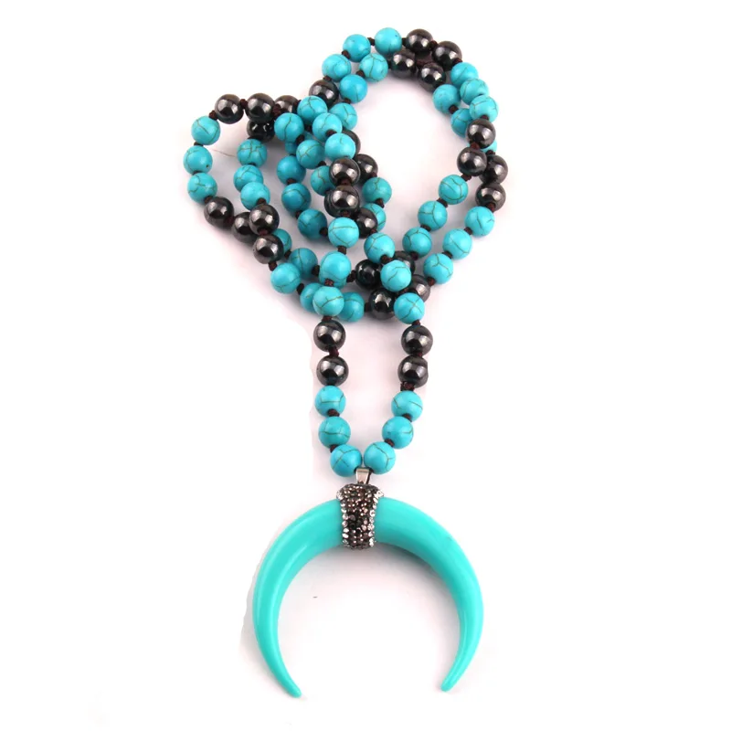 Бесплатная доставка модные бирюзовые полудрагоценные камни ожерелья с узелком