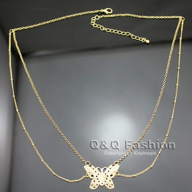 Золотая Корона для волос Fab с двойной цепочкой бабочкой украшение платья диадема