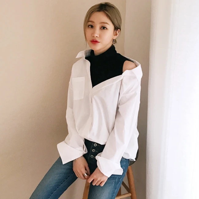 Женская свободная футболка белая универсальная короткая с длинным рукавом и