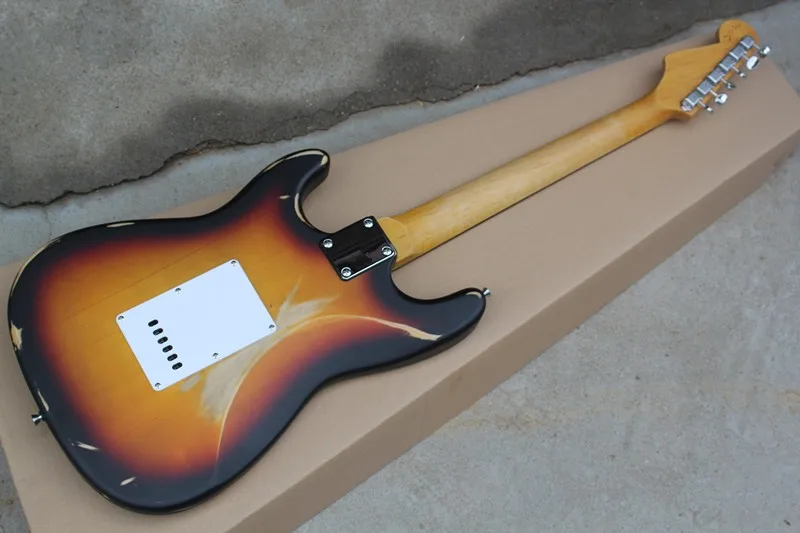 Табак Sunburst Ретро тело электрогитара со звукосниматели sss, светло-зеленый Pickguard, палисандр гриф, предложение по индивидуальному заказу