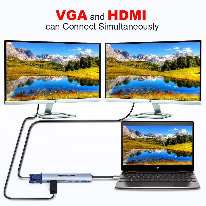 Док-станция thunderbolt 3 с портом USB Type-C на HDMI VGA TF SD-карту 5 разъемами AUX audio HD конвертер