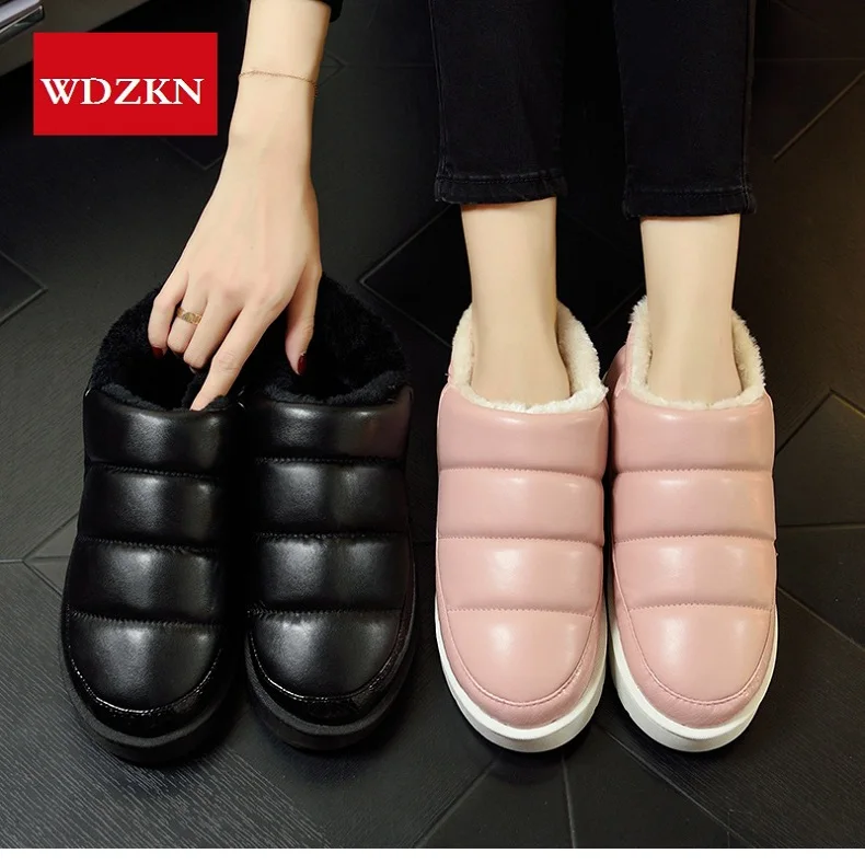 WDZKN/; женские зимние ботинки; botas femininas; теплые водонепроницаемые ботильоны на плоской подошве с толстым плюшем для женщин; зимняя обувь на платформе