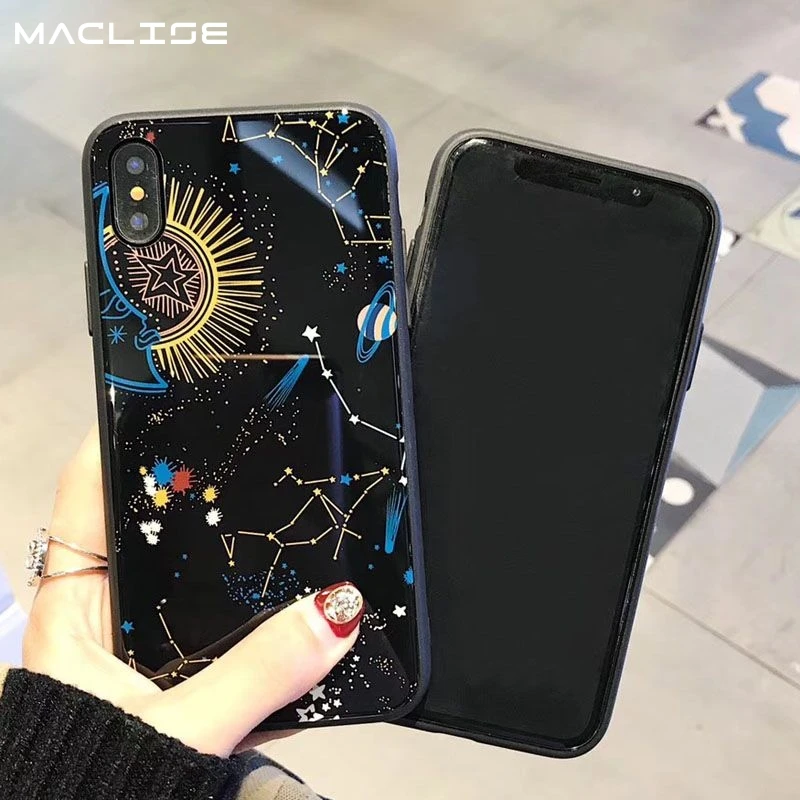 Глянцевый чехол для телефона с космосом планетой и звездами iPhone X XR Max жесткий