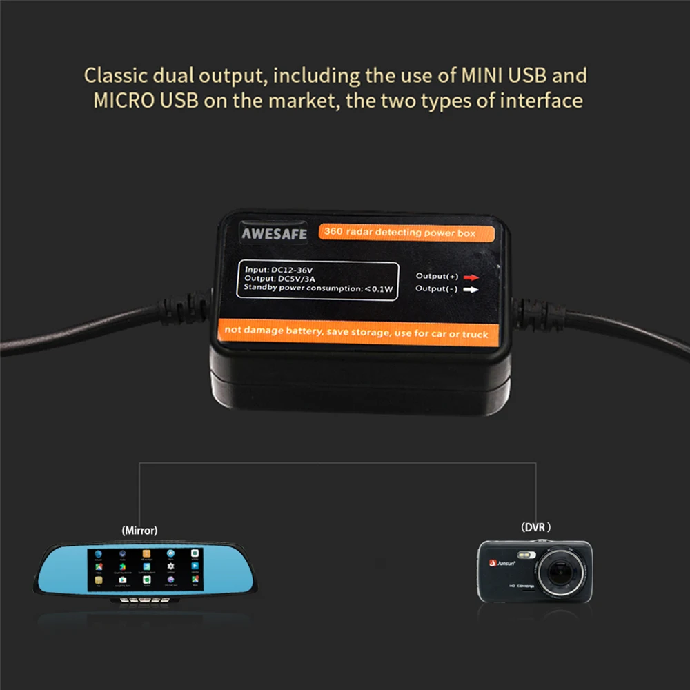 AWESAFE OBD Buck линии автомобиля Камера 24 часов парковка мониторинга Антирадары камера