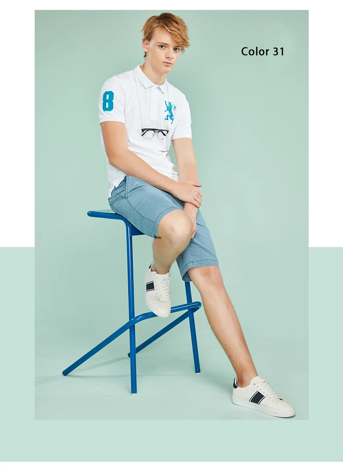 Giordano поло мужское футболка Polo slim fit с короткими рукавами с принтом победоносного льва на груди футболка поло мужская