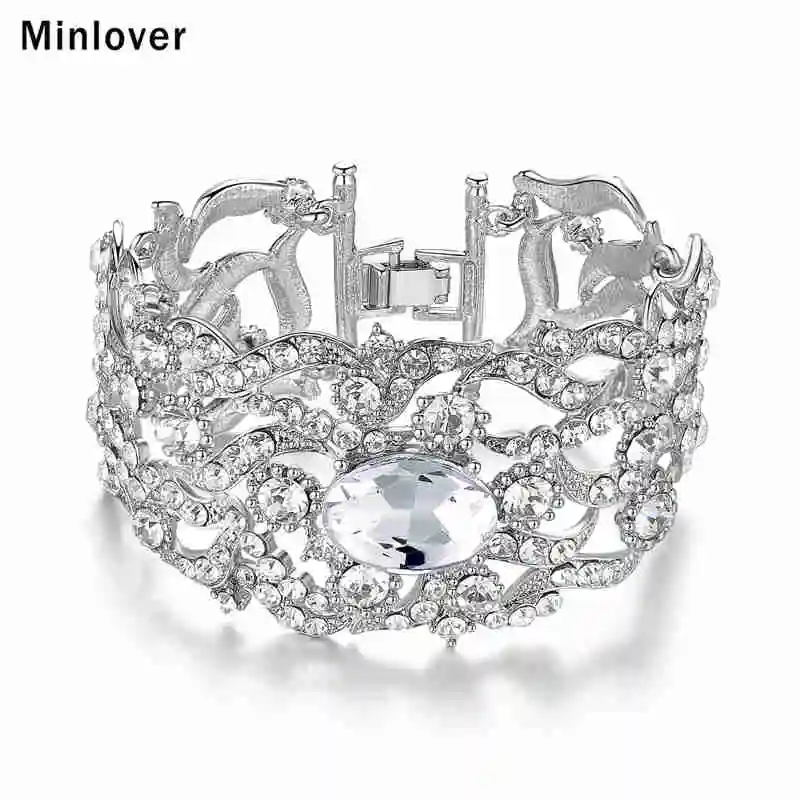 Minlover серебряный цвет золото кристалл свадебный браслет и для женщин Стразы 2018
