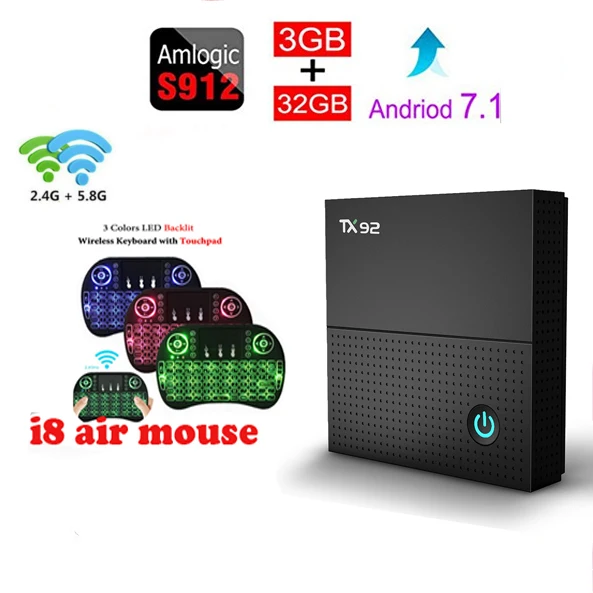 5 шт. TX92 ТВ приставка Amlogic S912 Восьмиядерный процессор Android 7 1 OS BT 4 1000 м LAN Max 3G RAM 32G ROM 2
