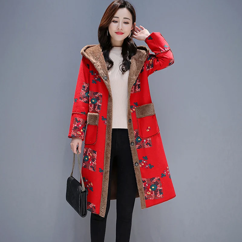 

Женское Свободное пальто в китайском национальном стиле, хлопковое пальто средней длины с принтом, Осень-зима 2019