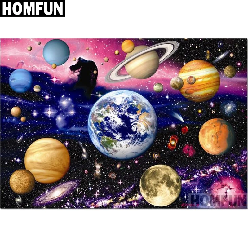 Алмазная живопись HOMFUN A05032 полноразмерная/круглая вышивка космическая планета 5D
