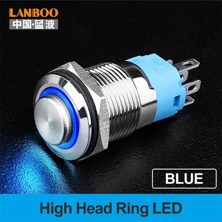 Blue LED High Ring LANBOO 16 мм led buttonswitch прямые продажи с фабрики, кнопочный переключатель производство - Цвет: Blue LED High Ring
