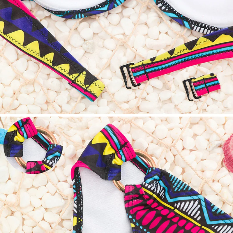 Висит Шеи Многоцветная Сексуальное Бикини Set Beach Купальник Из Двух Частей Печати