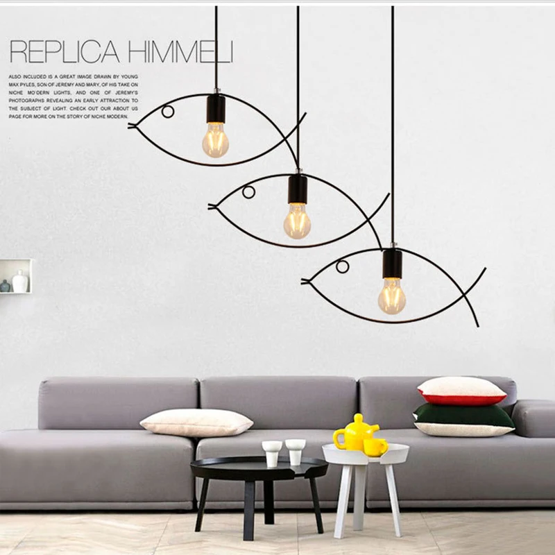 Modern pendant light indoor lighting Vintage LED lights metal iron fish lampshade warehouse style fixture e27 bulb 85-240v | Лампы и