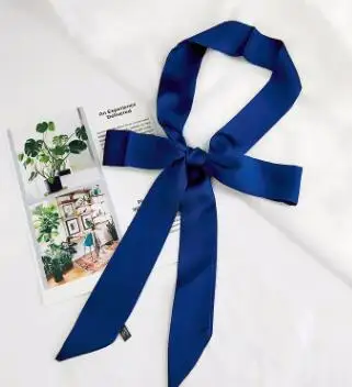 3 Navy Blue Весенний однотонный узкий длинный шарф для женщин, новые мягкие однотонные шарфы 195 см, стильный галстук, ремень на запястье, маленькая лента, Новинка - Цвет: 3 Navy Blue