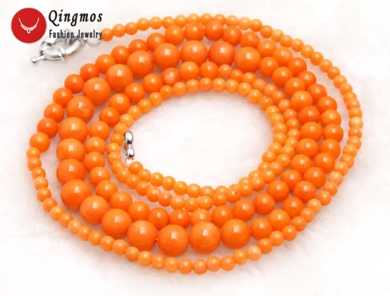 Qingmos Natural Coral Necklace for Women with Orange 4-7mm Round Sweater Fine Jewelry 33&quot Long nec6010 |