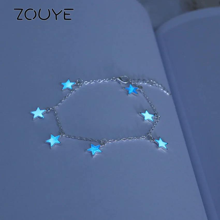 ZOUYE фосфоресцирующий Серебристый браслет с подвесками флуоресцентный ножной