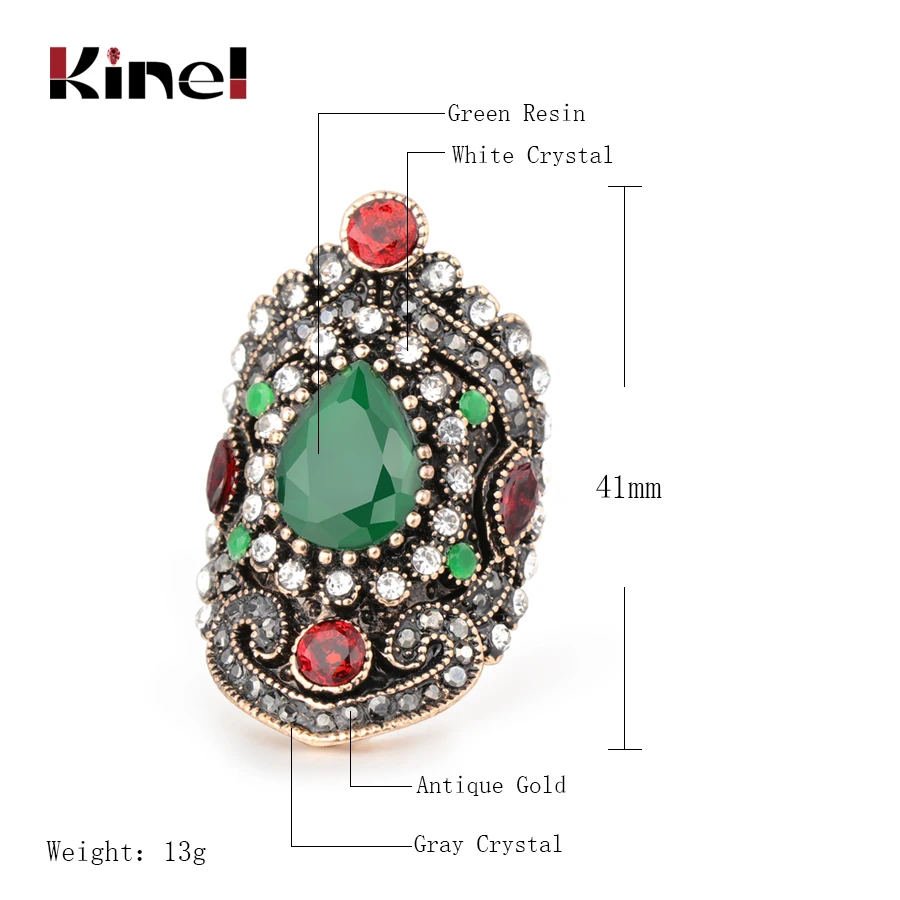 Популярные зеленые винтажные обручальные кольца Kinel для женщин античное золото