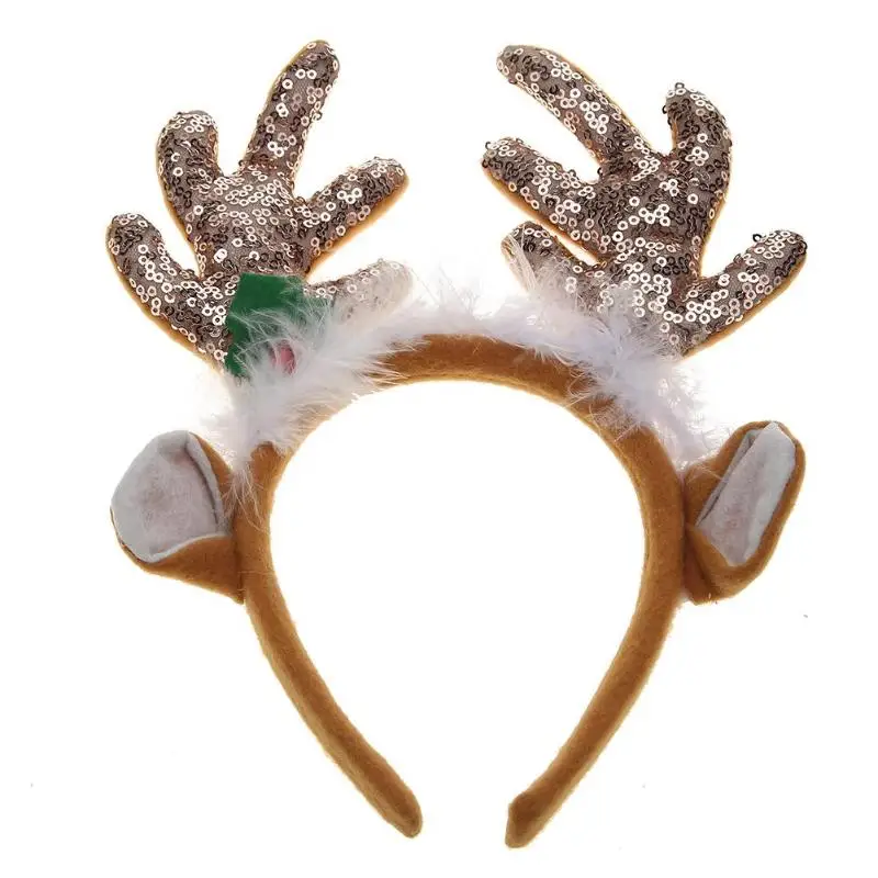 Кофе Noel, Рождественская повязка на голову с оленем, Рогом, Санта, рождественские вечерние украшения, повязка на голову с застежкой, рождественские аксессуары для волос - Цвет: Кофе