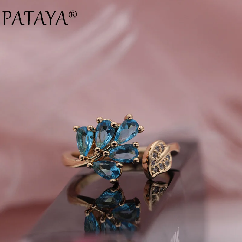 PATAYA, новинка 585, розовое золото, капля воды, конский глаз, голубой натуральный циркон, серьги, открытые кольца, наборы для женщин, для свадьбы, вечеринки, трендовые ювелирные изделия