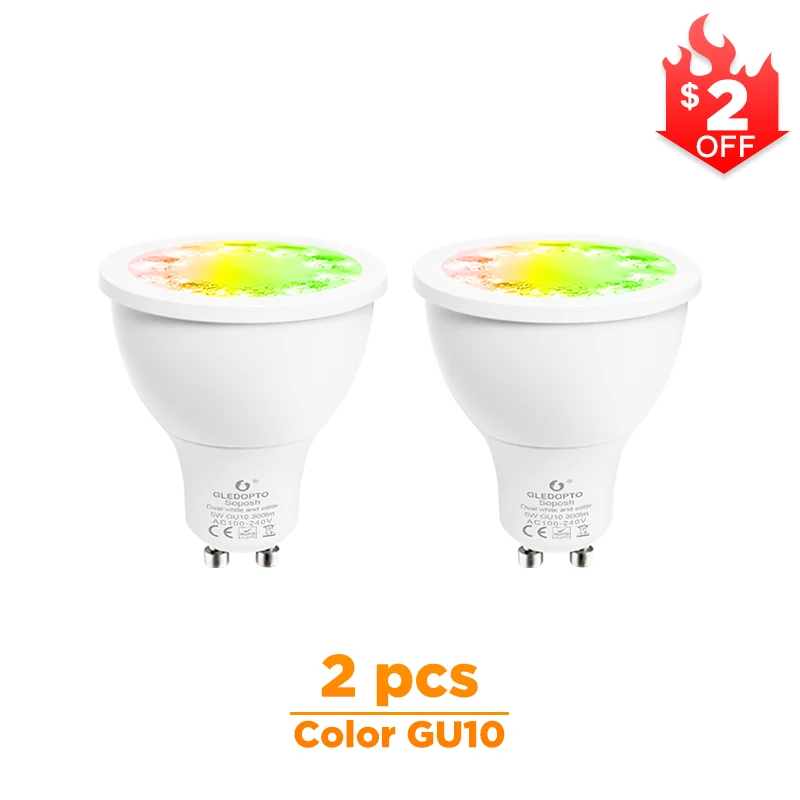 G светодиодный OPTO завод ZIGBEE ZLL 5 Вт RGBWW/CW GU10 светодиодный RGB+ двойной белый прожектор AC100-240V работы с amazon echo plus и ZIGBEE 3,0 - Испускаемый цвет: 2 pcs color gu10