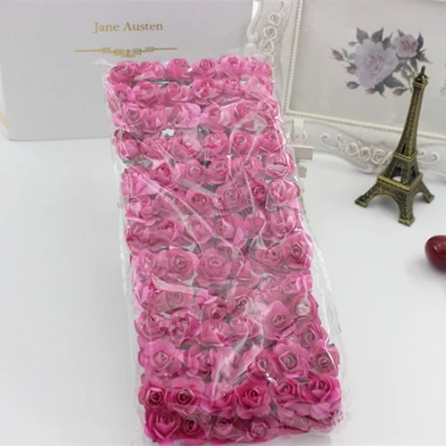 hot pink Милый 144 шт./упак. 1,5 см Бумага Розы Искусственные цветы ручной работы, украшение для свадьбы, дома, украшения DIY коробка Скрапбукинг гирлянда цветы - Цвет: hot pink