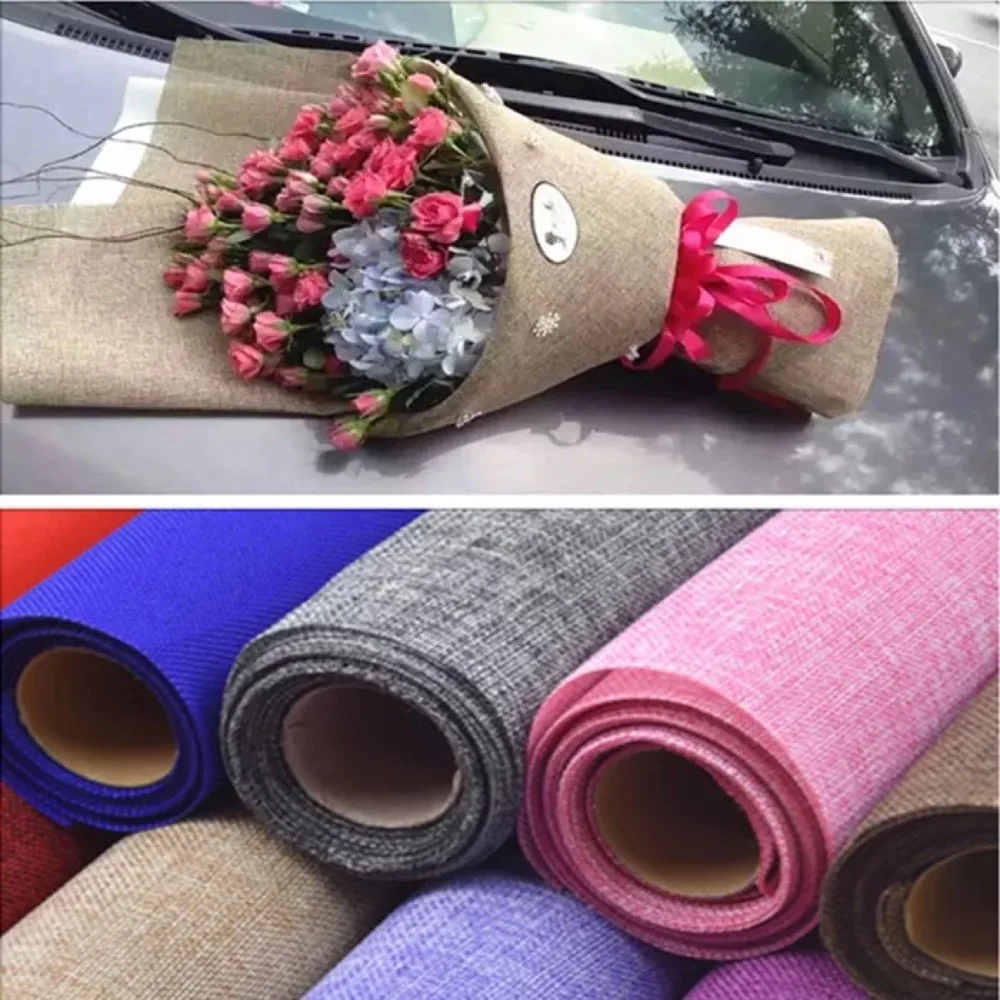 High-grade 50*450cm Hemp Cotton Linen Fabric Tissue Fiber Texture Floral Wraps Flower Wrapping Paper Gift Wrap Florist Supplies