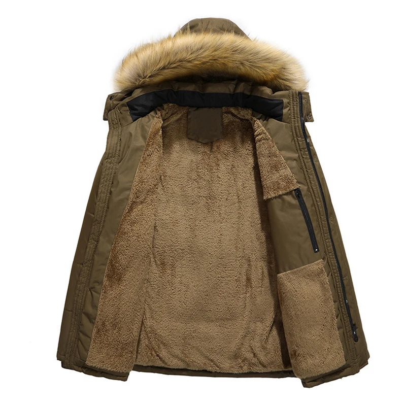 Mens Fashion Winter Warm Coat Padded Thicken Fur Collar Hat Caps Hooded Hoodies Pockets Down Jacket Parkas Outerwear Big 2J1111 | Мужская