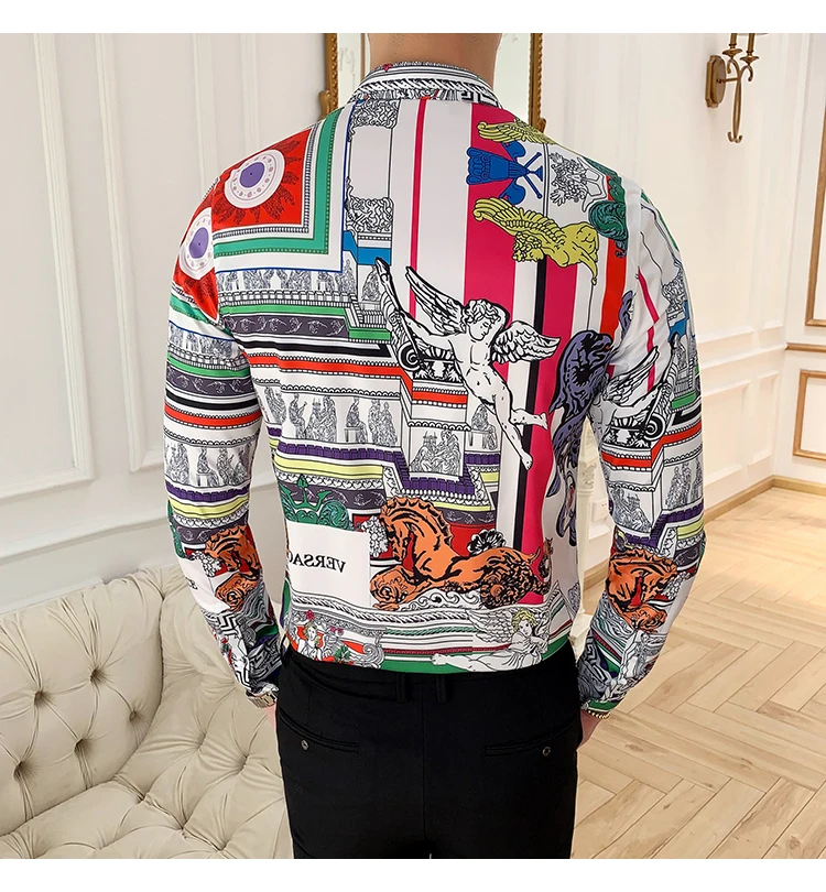 Качество полосатый Футболка с принтом Для мужчин с длинными рукавами Camisa Masculina Chemise Мужская, для общественных мест Для мужчин клуб нарядная рубашка Kemeja Pria 4XL