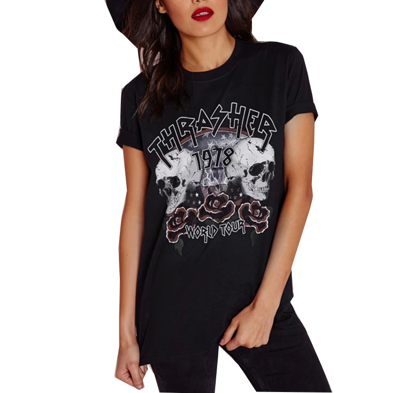 Скелет цветочный письмо печати Для женщин футболка с круглым вырезом короткий