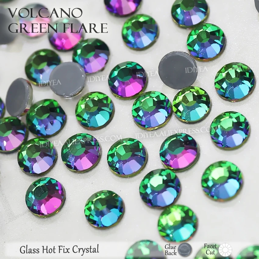 Volcano Green Flare Высокое качество Горячая фиксация Стразы SS6 SS10 SS16 SS20 SS30 Стразы плоская задняя часть исправление камней Кристаллы Блестки для DIY одежды платье - Цвет: Volcano Green Flare