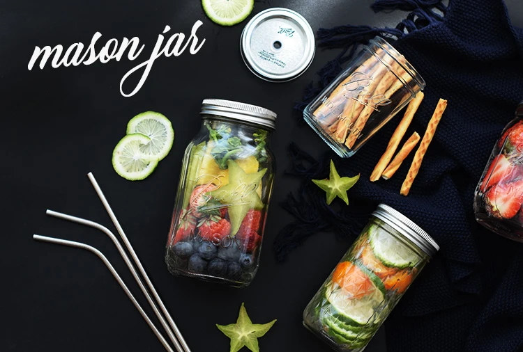 Каменная банка с крышками стеклянная бутылка мороженое фрукты установлен холодный напиток инфузионный бутылки для воды из нержавеющей стали соломы хранения
