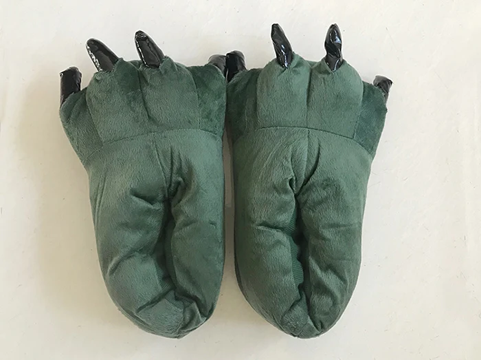 dinosaurs slippers KIGUCOS/зимние теплые мягкие домашние тапочки для хеллоуина; Мужская, женская, детская обувь; Плюшевые тапочки в виде лап забавного животного монстра - Цвет: dinosaurs slippers