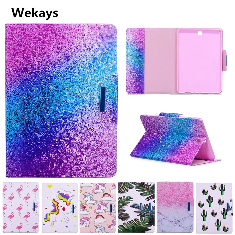 

Wekays Case for Samsung Galaxy Tab A 9.7'' SM- T550 T555 Cute Cartoon Flamingo Unicorn PU Flip Leather Cover Case Fundas Capa