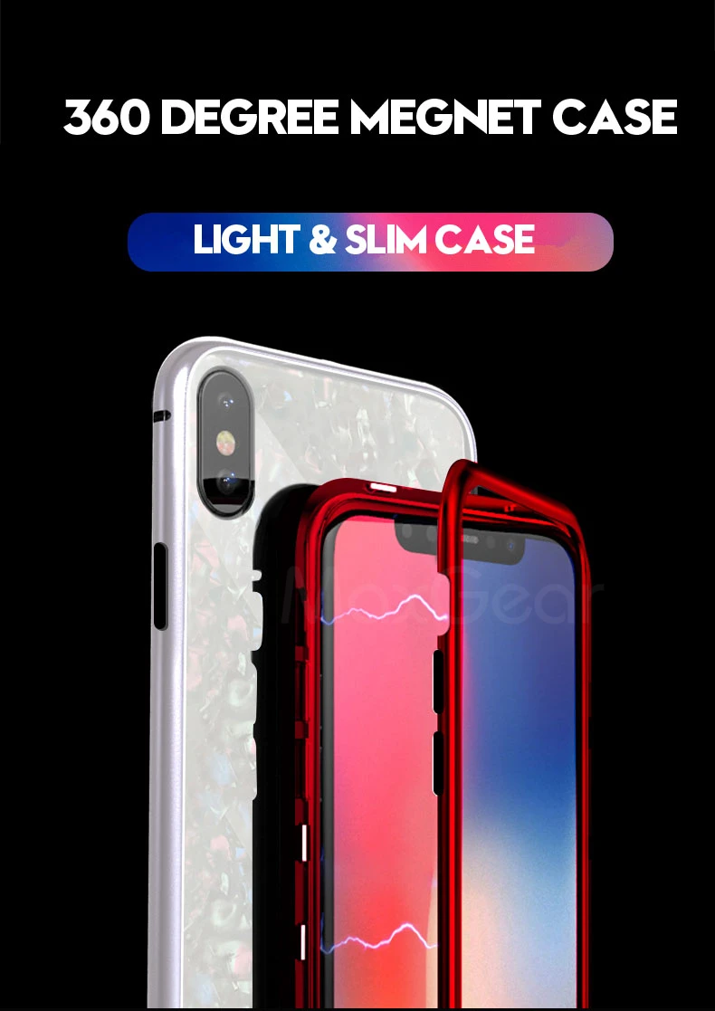 Чехол MaxGear с магнитной адсорбцией для iPhone X, чехол для iPhone 7, 8 Plus, откидная прозрачная Магнитная крышка из закаленного стекла для iPhone 7, 8, X
