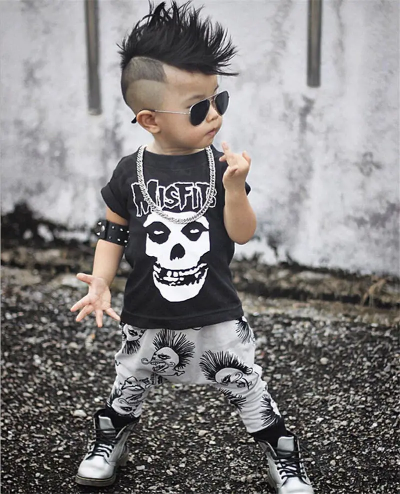 MISFITS Toddler Baby Boys Kids Skeleton Print Short Sleeve T-Shirt Tops Long Pants 2017 New Summer Clothes Outfits Gentleman Set | Детская