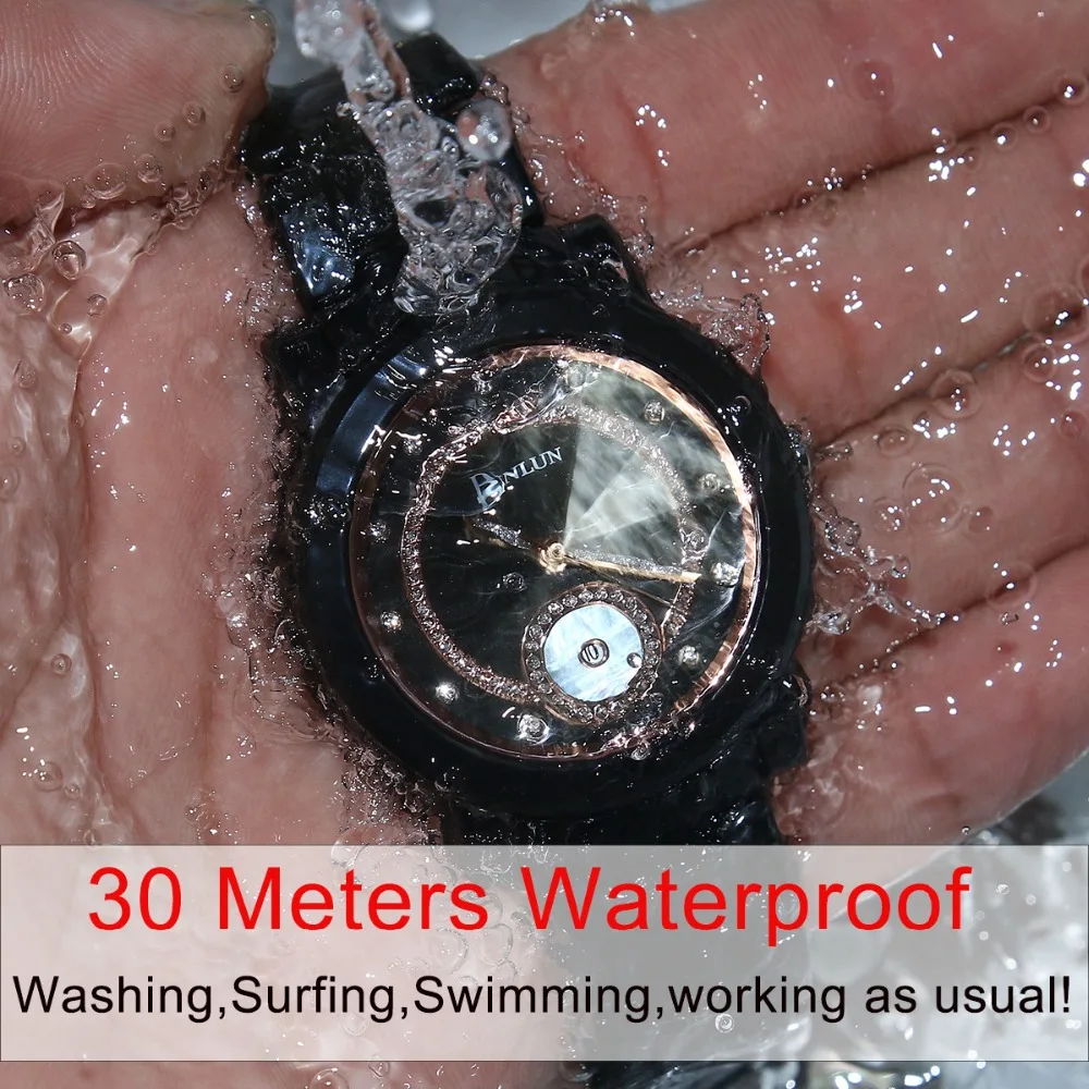 BINLUN мужские черные золотые керамические кварцевые часы Роскошные розовое золото