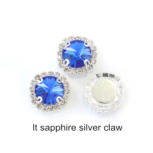 Lt.sapphire-Silver 5 размеров, цветные круглые стразы с кристаллами и пряжкой, Пришивные круглые стразы Rivoli, пришивные стразы для свадьбы, Dess B1074 - Цвет: Lt.sapphire-Silver
