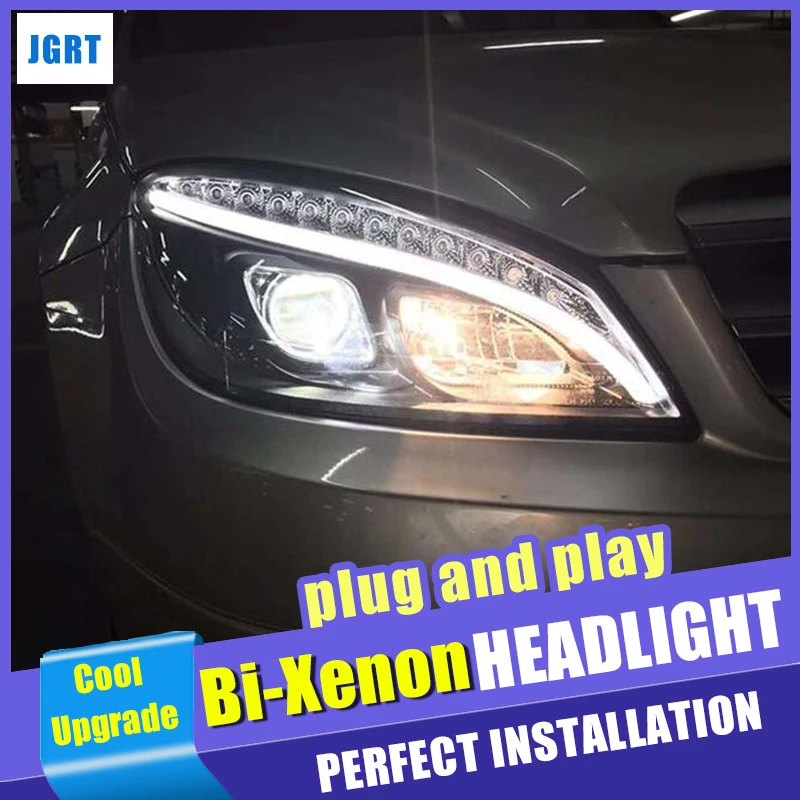Новые фары автомобиля Стайлинг для Benz C-Class W204 фары 2007-2011 двойной луч объектив проектор ксеноновые HID фары светодиодные DRL