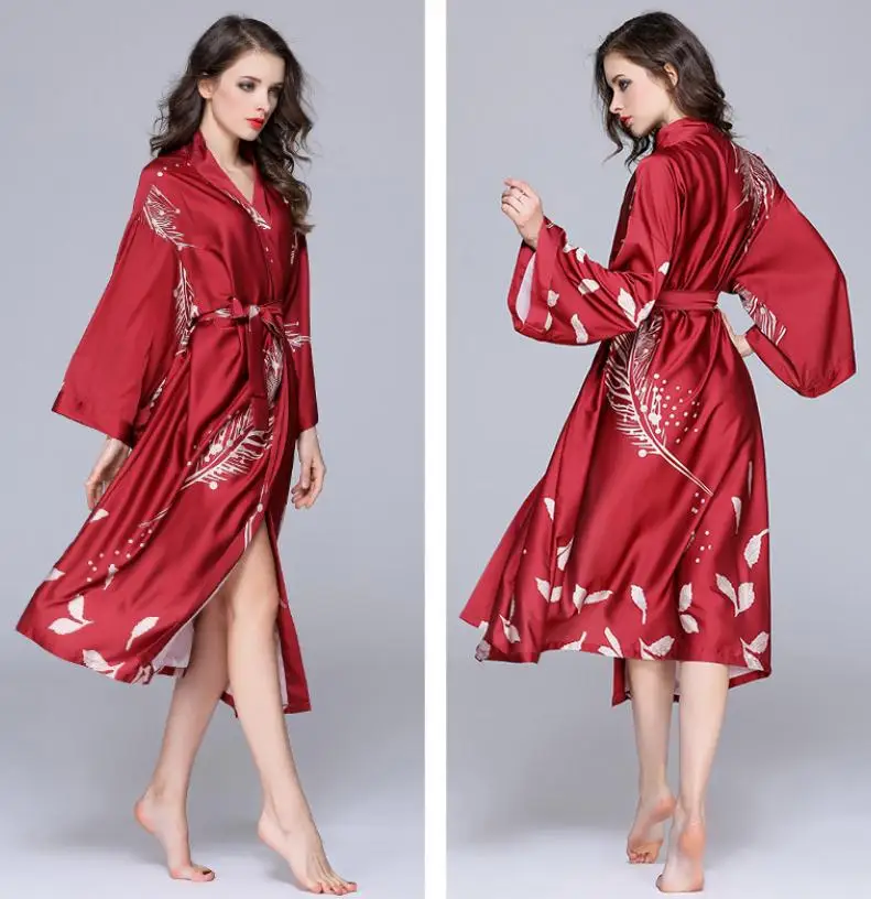 long sleeve robe Верблюжий шелковистый женский халат-кимоно с длинным рукавом, женский халат из искусственного шелка, ночная рубашка Yukata, ночная рубашка, ночная рубашка, женский халат - Цвет: long sleeve robe